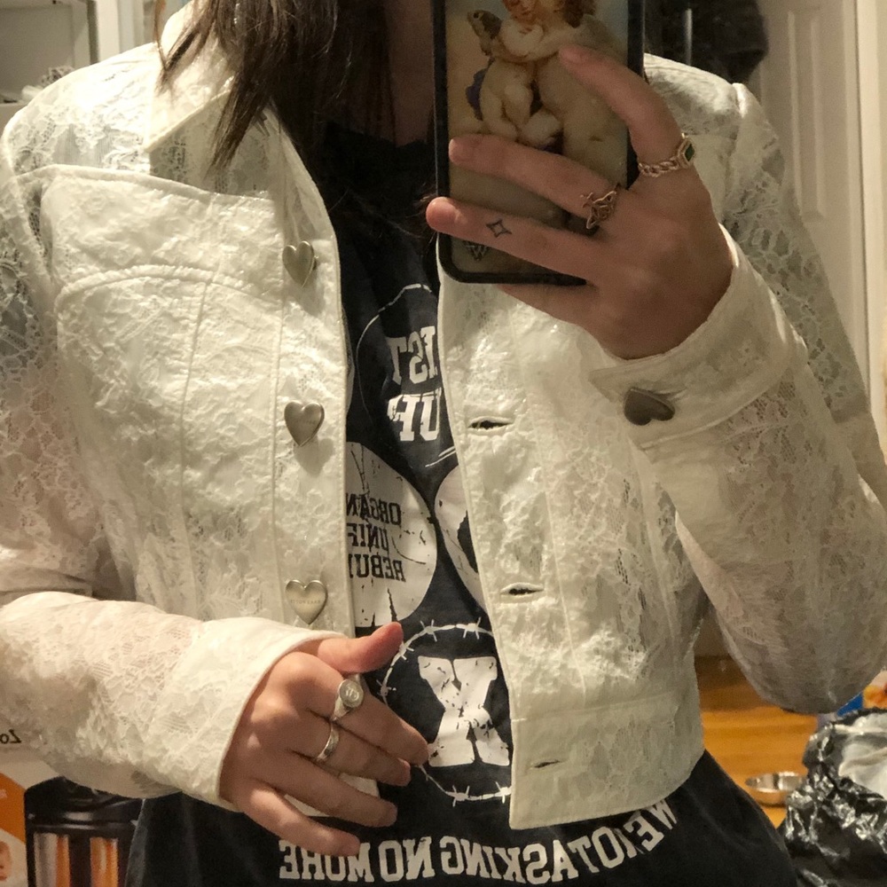 Saks Potts White Vinyl Lace Jacket - Picture 3 of 4